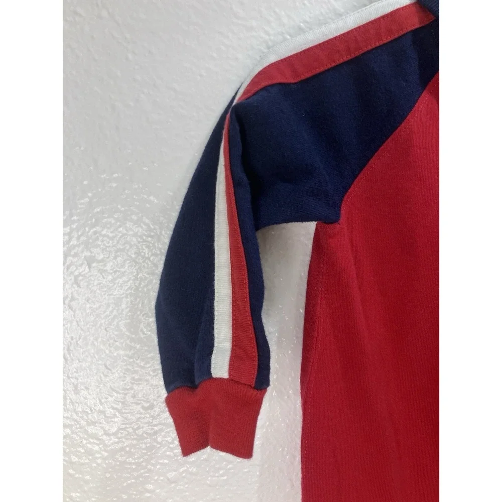 Ralph Lauren 9M Baby Boy Shawl-Collar Cotton Coverall Bodysuit Red Blue Pony